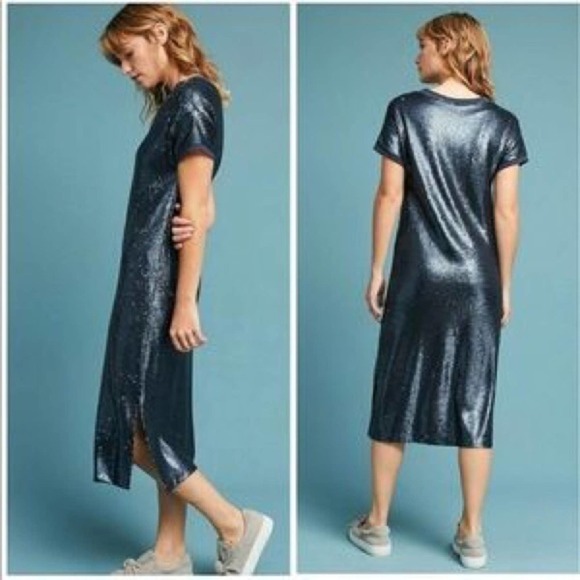 MOULINETTE Souers Anthro Blue Sequin Dress Small - Picture 1 of 12